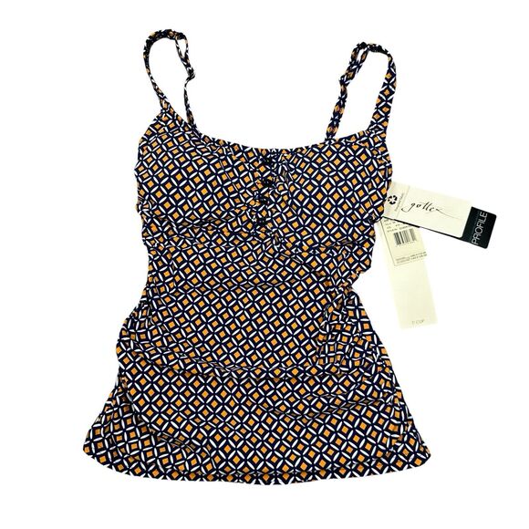 Gottex Tankini Swim Top Size 32D Blue Orange White Padded Underwire Geometric - Picture 1 of 11